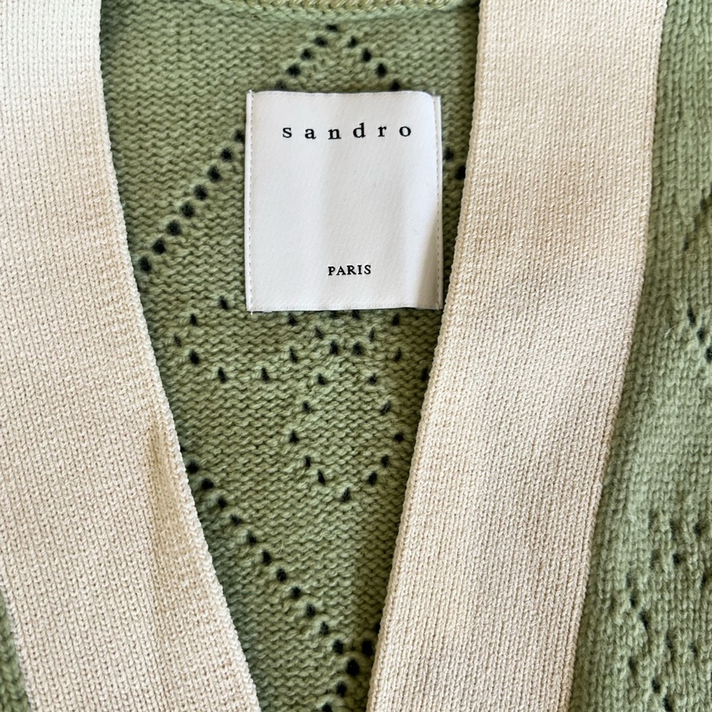 Sandro Olive Knit Vest with Ivory Accents - Picture 2 of 3